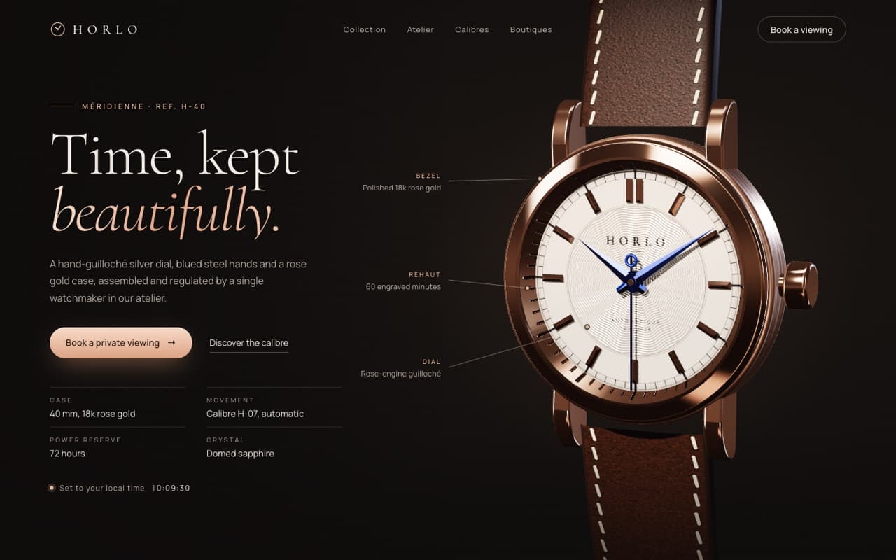 3D luxury watch that shows the real time (Three.js)